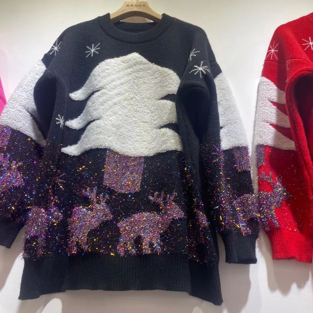 Mature Women's Mid-length Christmas Lazy Loose Bottoming Sweater