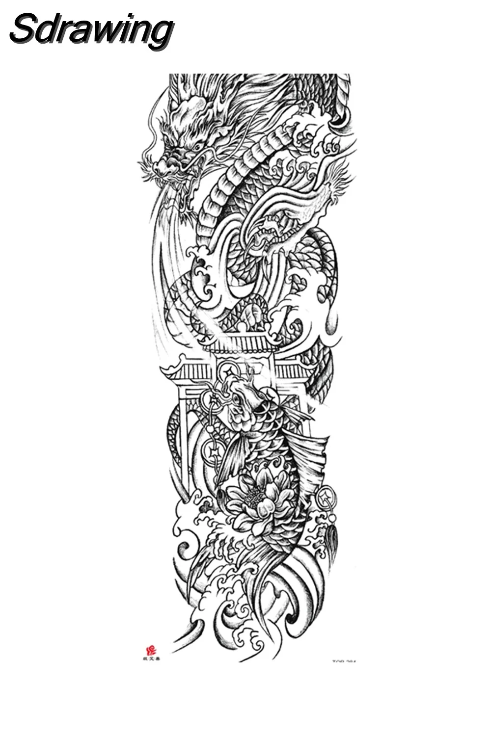 Sdrawing Arm Temporary Tattoo Wolf Lion Fish Horns Geometric Man Body Leg Rose Flower Phoenix Waterproof Sticker Cool Women Tatoo 430-1