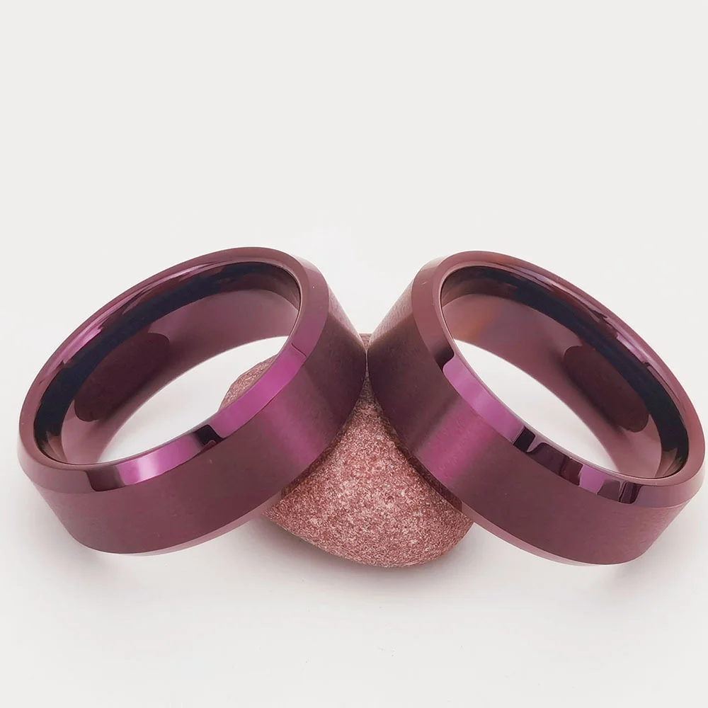 8MM Purple Women's Or Men's Tungsten Carbide Wedding Brushed Rings Comfort Fit