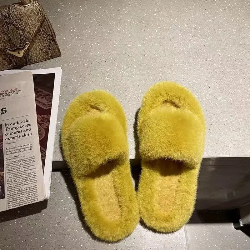 Breakj Breakj Hairy Slippers Women 2025 Autumn And Winter New Hairy Home Outside The Bottom Of The Wearing Plush Slippers
