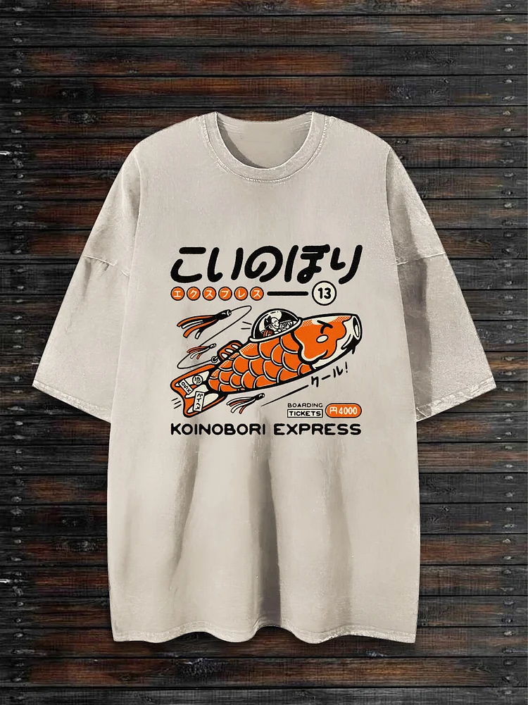 Men's Japanese Poster Art Print Cotton Washed T-Shirt
