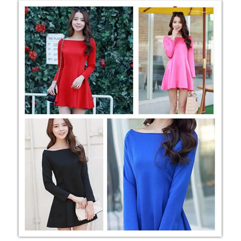 S-XL 4 Colors Simple Long Sleeve Dress SP152637