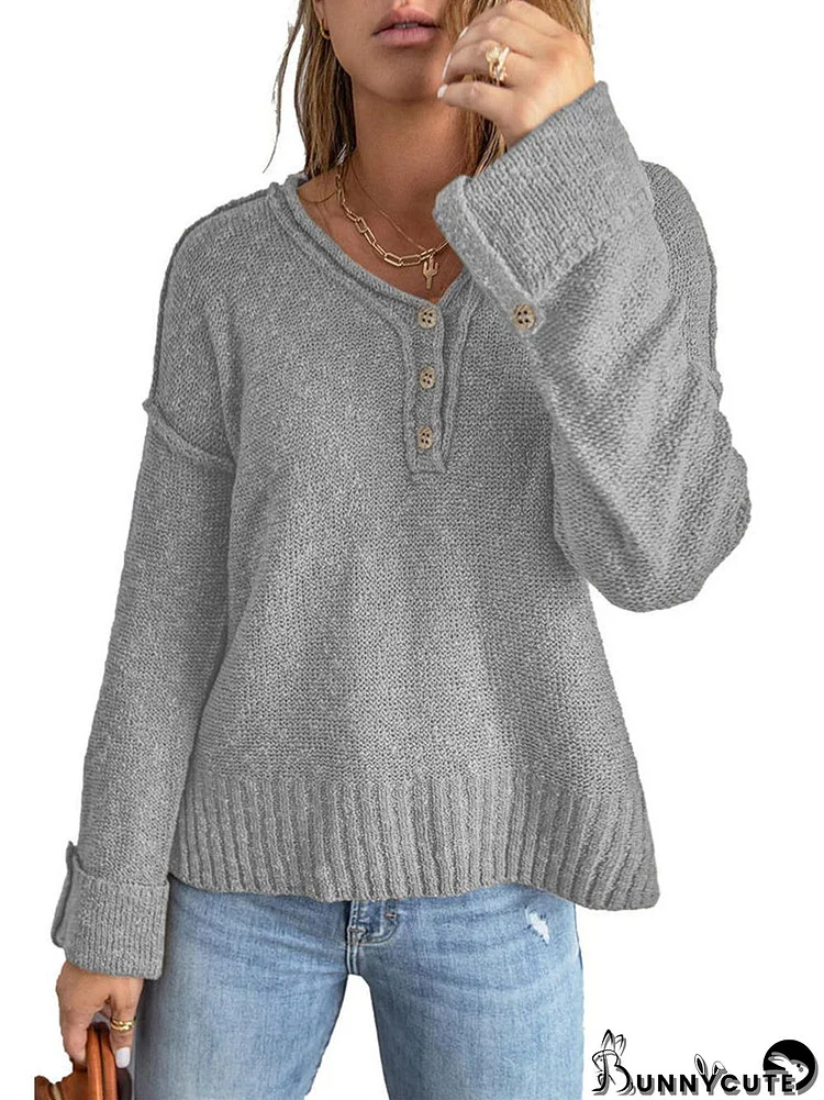 Women Long Sleeve V-neck knit Sweaters