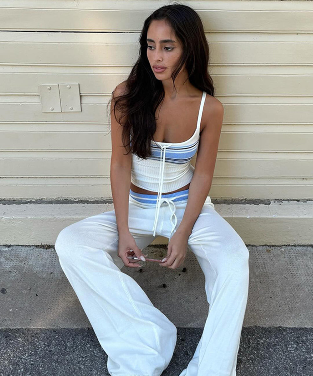 Striped Crop Top and Wide Leg Pant Set