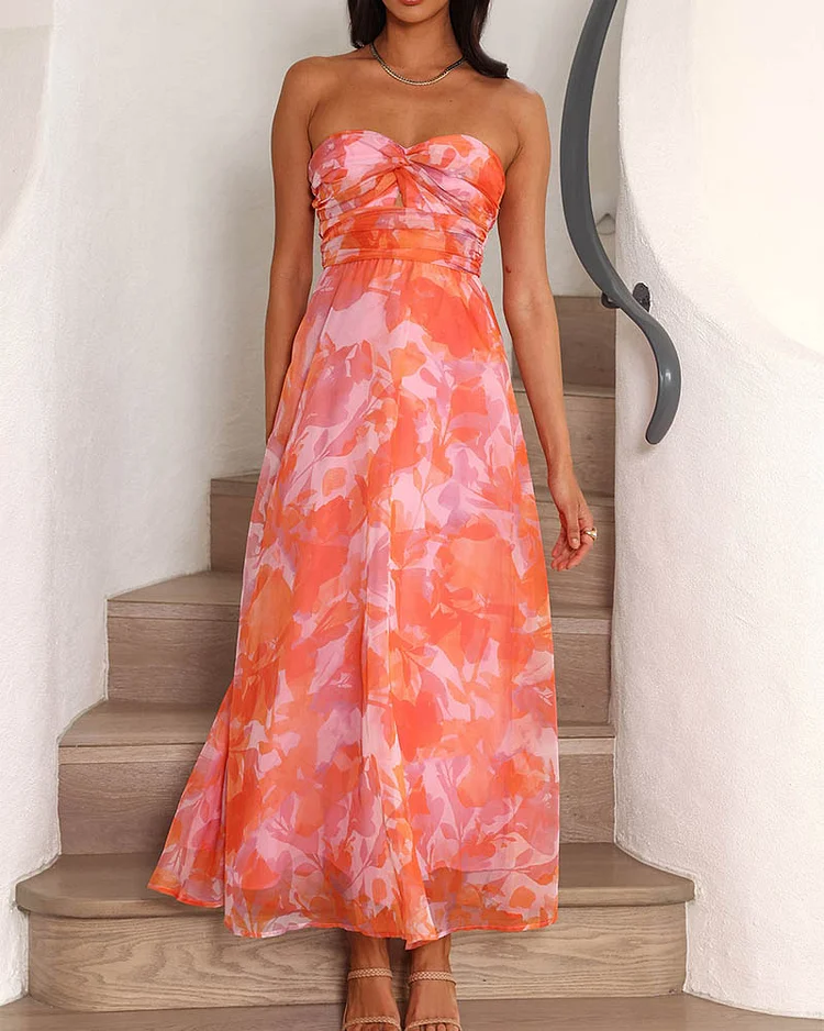 Women's fashion casual printed suspender dress