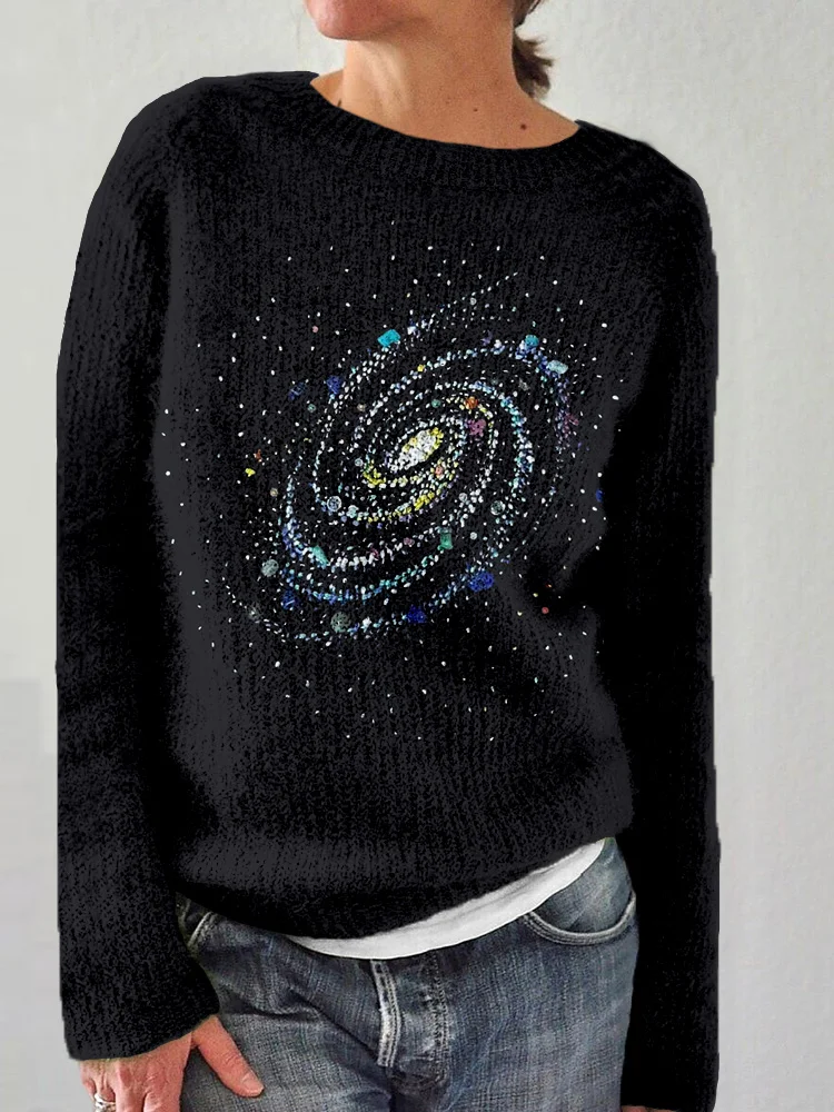 Milchstraße Galaxy Space Stickerei Kunst gemütlicher Pullover