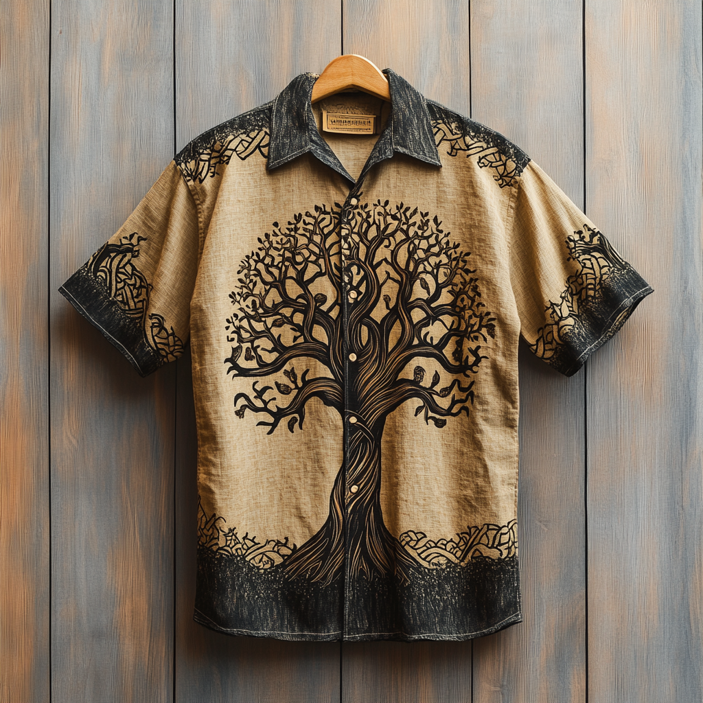 Viking Mystery Tribal Tree Of Life Art Men's Linen Shirt / Rvogue / Rvogue