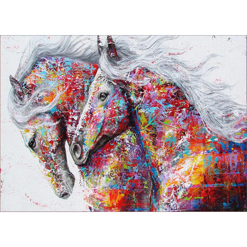 

40*30CM - Colorful Horse - Round Drill Diamond Painting, 501 Original