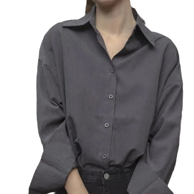 Athvotar Athvotar Gray Shirt Women Spring And Autumn New Professional Dress Work Clothes Shirt Interview Temperament Top Female Long-Sleeved Hong Kong Flavor