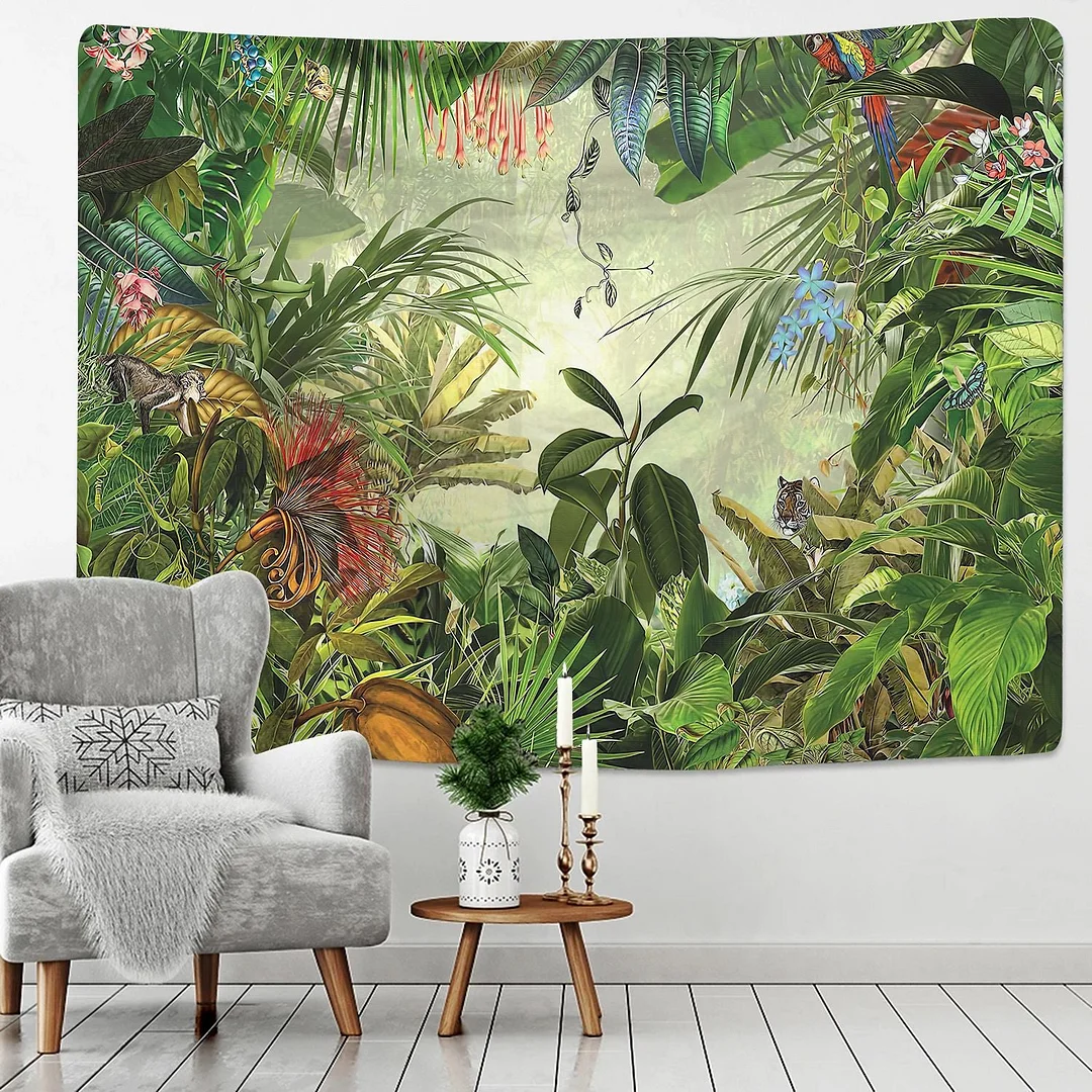 Tropical Rainforest Tapestry Wall Hanging Family Bedroom Decoration Polyester Fabric Bohemian Plant Art Printing Forest Tapestry