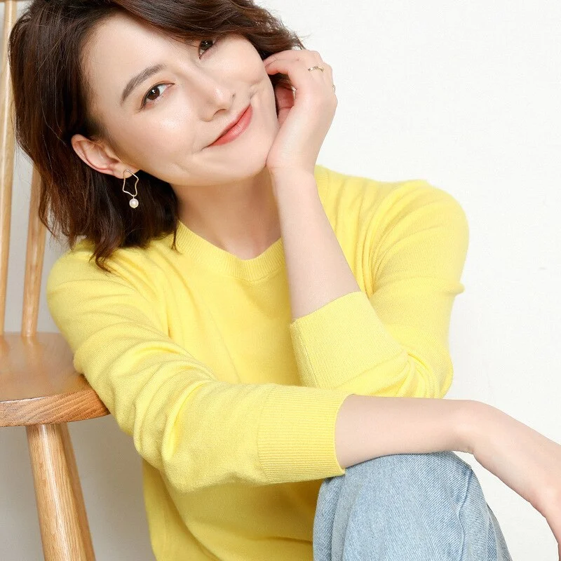 Women Sweater 2020 New O-neck Female Long-sleeved Knitted Pullover Jumper Pull Femme Clothes White Loose Thin Korean Plus Size