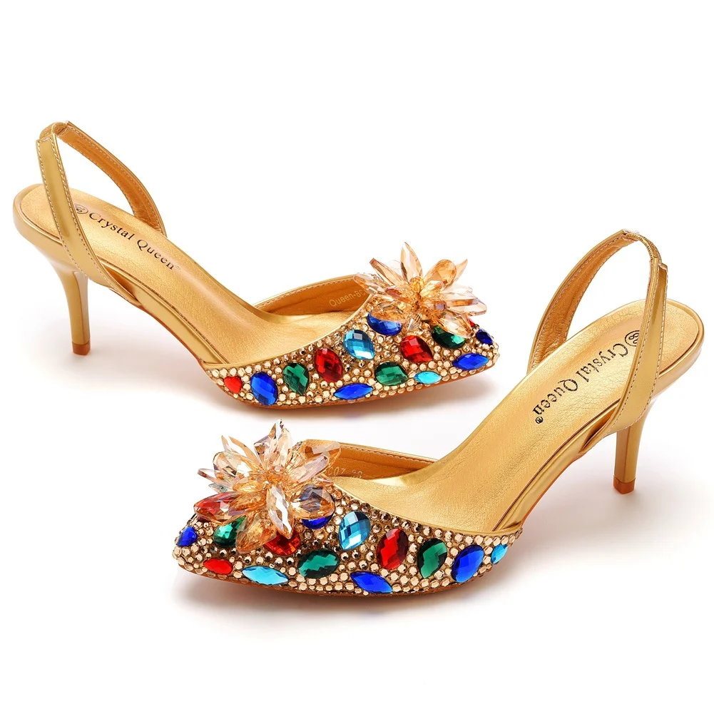 Breakj Breakj Cm Colorful Gold Light-Headed Sandals Water Drill Glass Fine Heel Sandals Large Size Bride Wedding Shoes Women