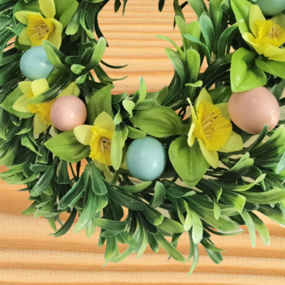 Easter Rattan Colorful Egg Sunflower Garland Decorative Door Hanging