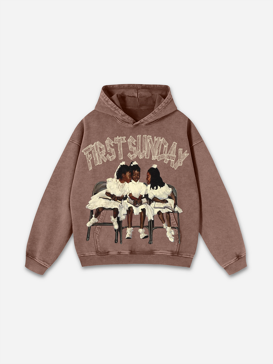Vintage First Sunday Faith Graphic Acid Washed Oversized Hoodie