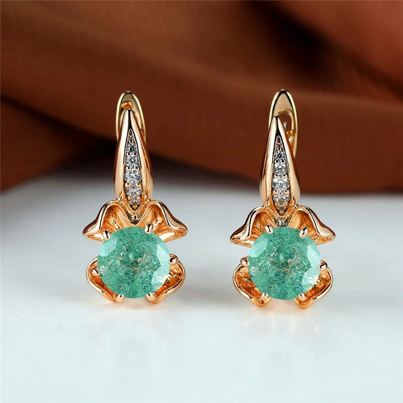 Luxury Female Blue Rainbow Stone Earrings Silver Color Clip Earrings For Women Charm Crystal Zircon Wedding Earrings