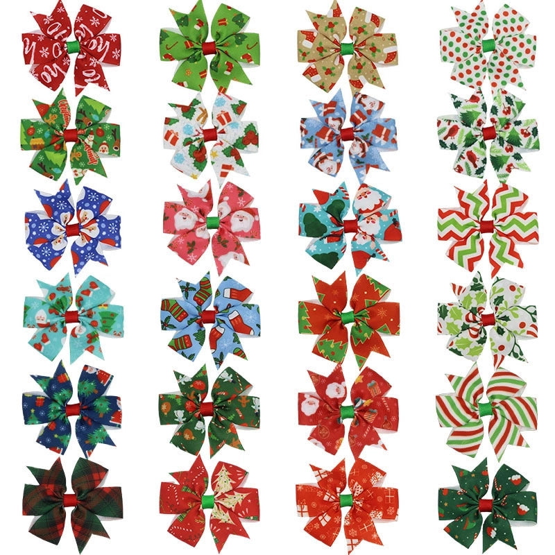Christmas Children's Headdress Flower Hair Accessories Printed Bow Hairpin Cute Girl Holiday Party Hairpin Decorations