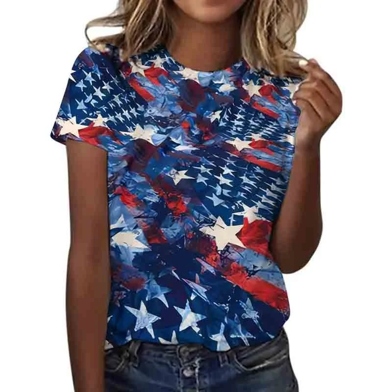 Women's Round Neck Short Sleeved Loose Printed T-shirt