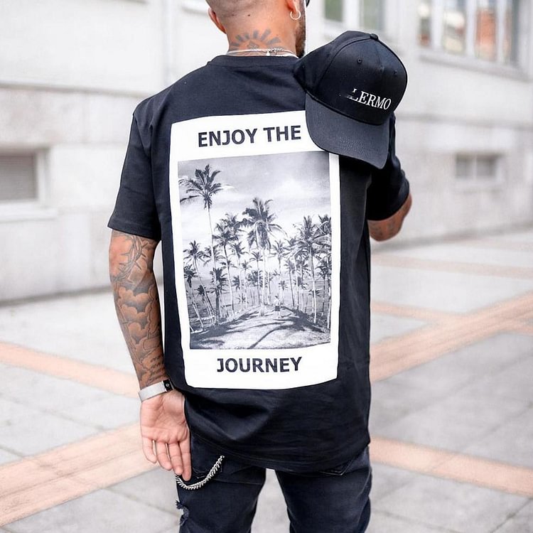 Mens Vintage round neck printed short-sleeved t-shirts