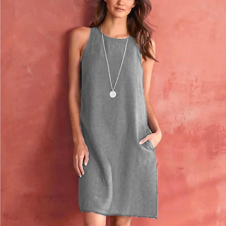 Women's Linen Dress Solid Color Basic Sleeveless Mini Dress