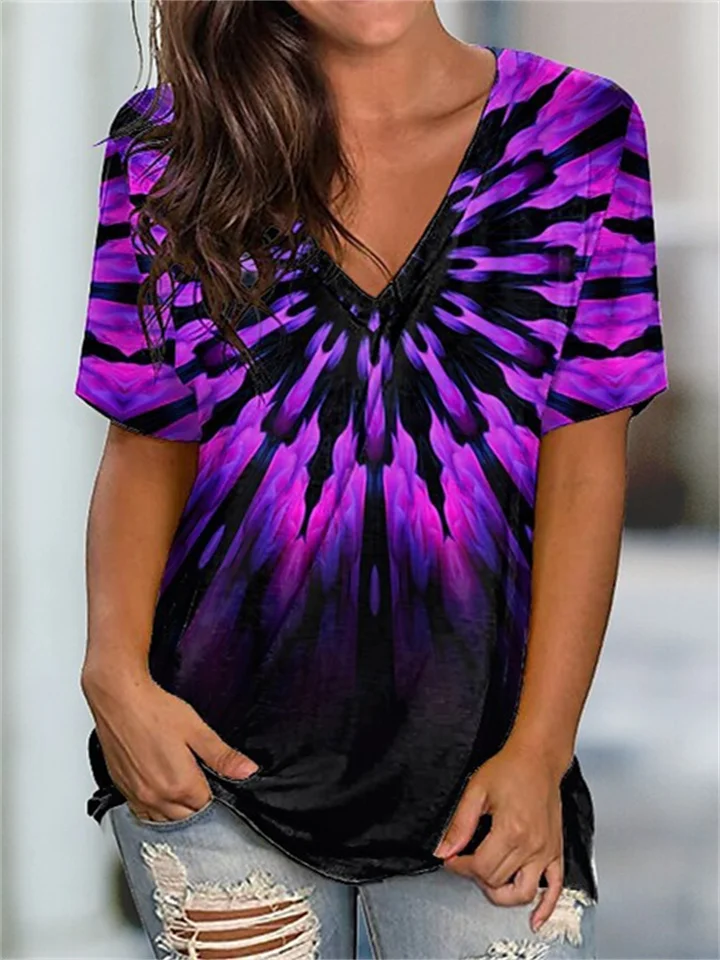 Temperament Commuter Women's Spring and Autumn Loose Tie-dye Print Short-sleeved Comfortable Casual T-shirt Women