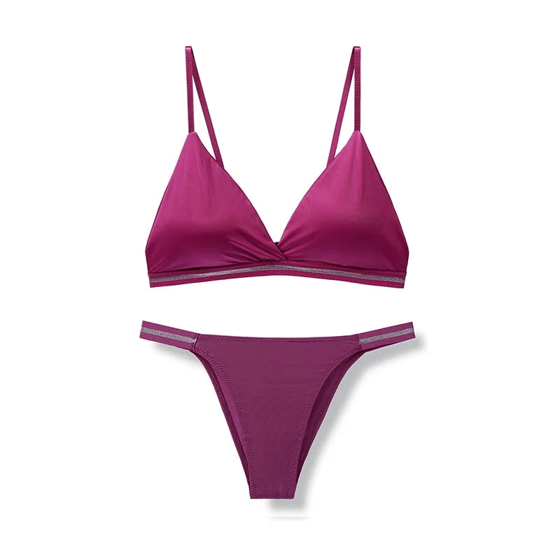 1set Women's Lingerie Bra Brief Sets Woman Bralette Active Bras Seamless Wire Free Ice Silk Bras Panties New Underwear For Woman