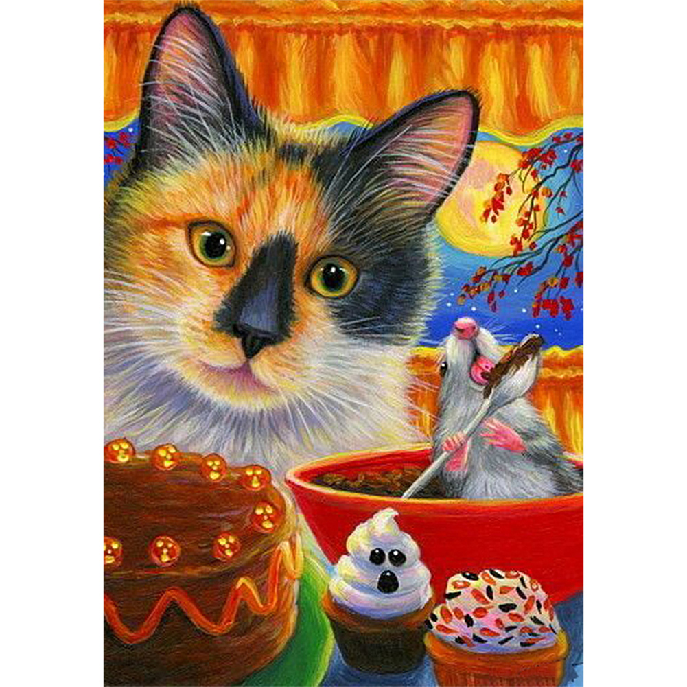 

30*40CM - Crystal Round Drill Diamond Painting - Long Whisker Cat, 501 Original