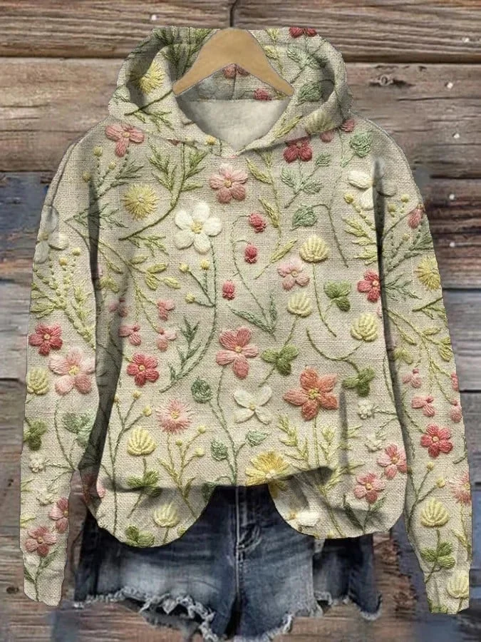 Women's Floral Embroidery Pattern Art Print Hoodie