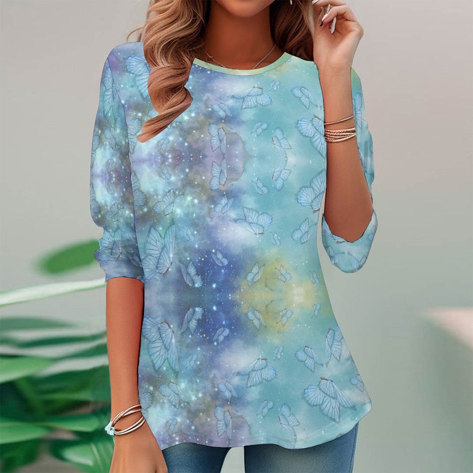 Women Long Sleeve V-neck Graphic Floral Printed Top