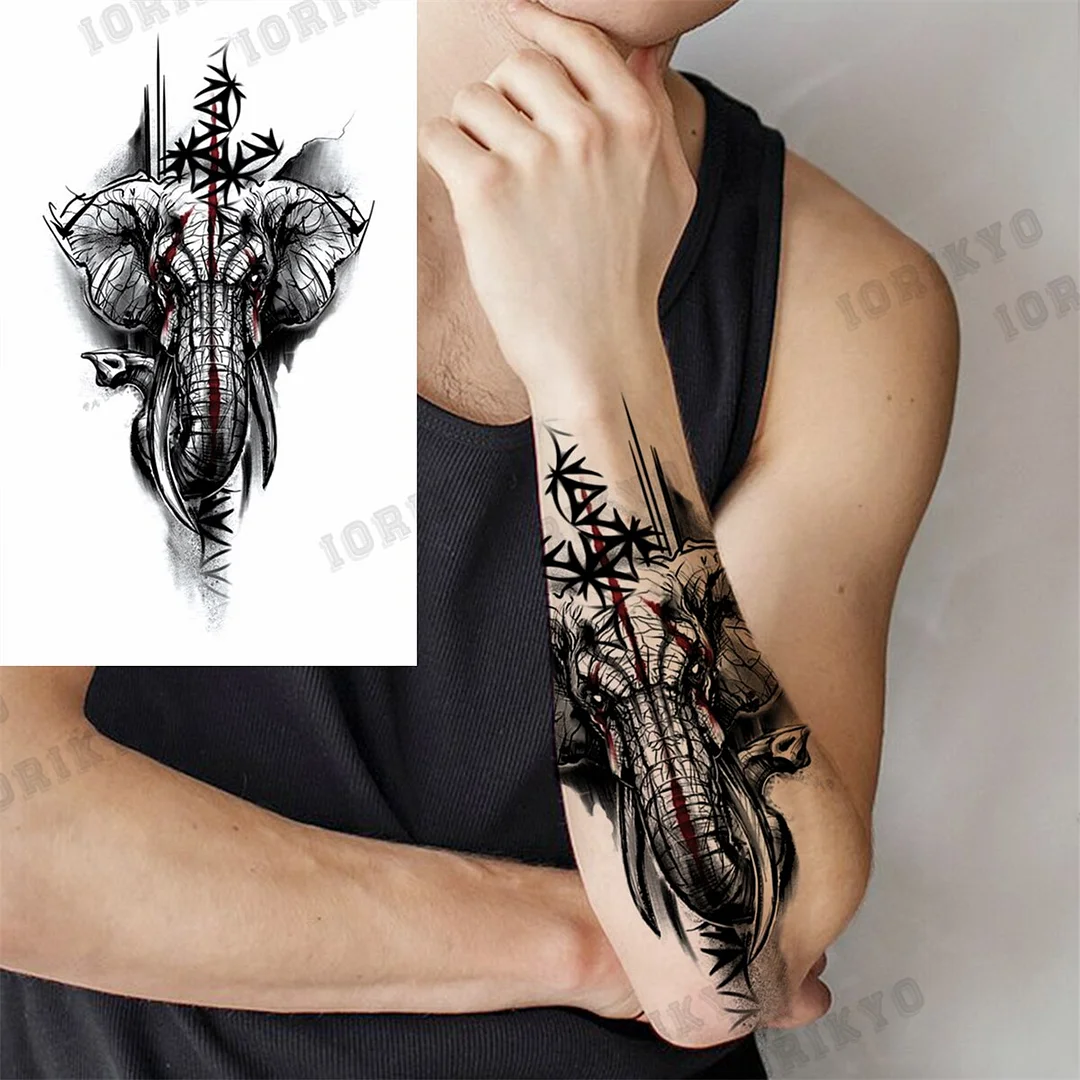 Sdrawing Tiger Skull Wolf Temporary Tattoos For Men Adult Crown Compass Pirate Warrior Fake Tattoo Body Art Decoration Tatoos Paper