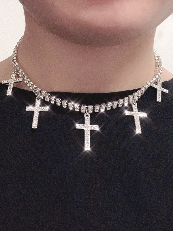 Gothic Shiny Girl Cross Pendants Choker