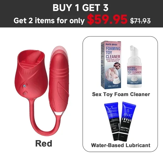 3-in-1 Rose Tongue Extender with Vibrating and Thrusting Dildo for Maximum Sensations
