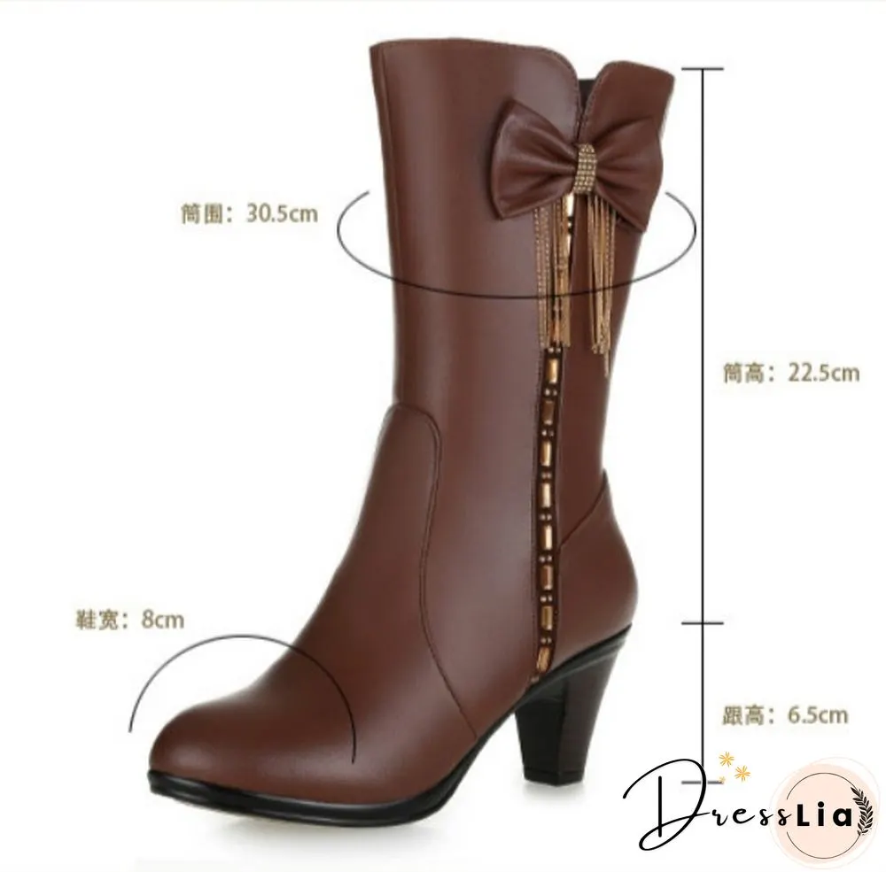 New winter boots, cotton boots, leather boots, leather boots, high-heeled wool boots