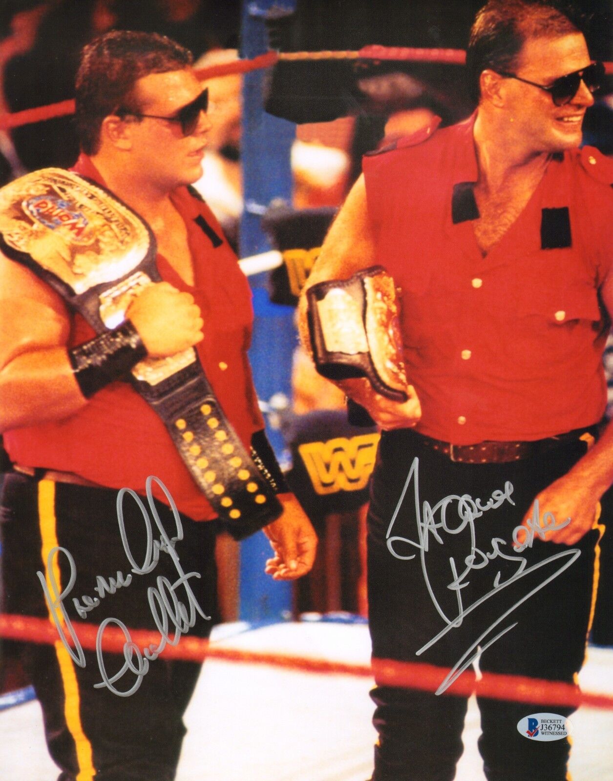 Quebecers Jacques Rougeau PCO Pierre Carl Ouellet Signed 11x14 Photo Poster painting BAS COA WWE