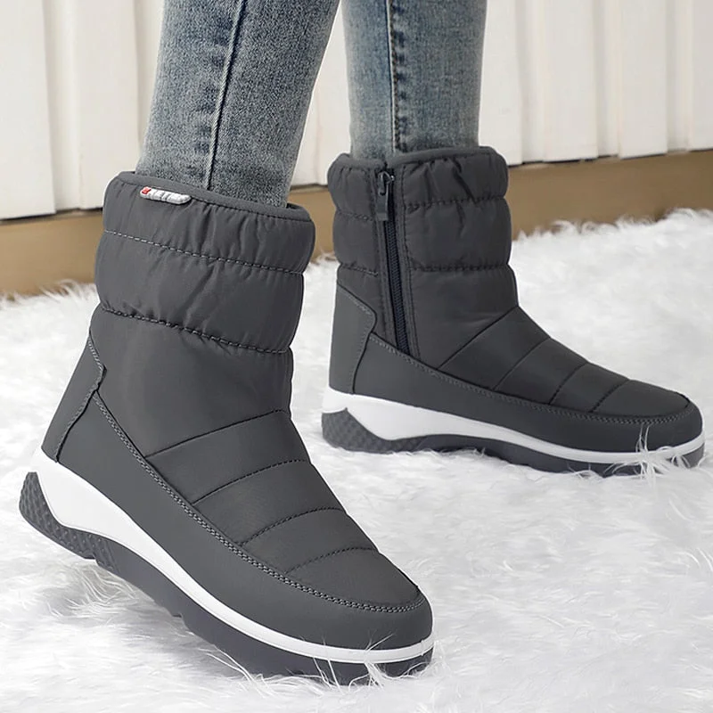 Winter Snow Boots Woman Casual Warm Slip on Plush Shoes Patchwork Ankle Boots Women Fashion Wedges Waterproof Botas Mujer