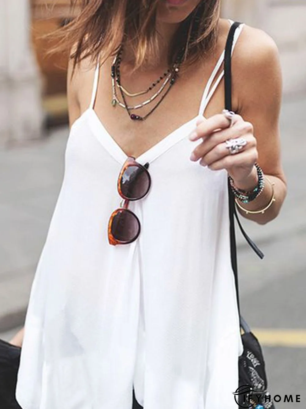 Polyester Fibre Cold Shoulder Vintage Tanks & Camis | IFYHOME