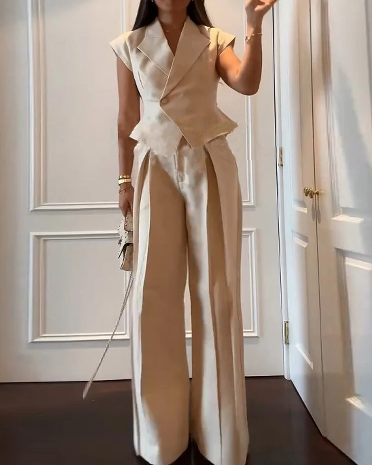 Lapel sleeveless solid color two-piece suit