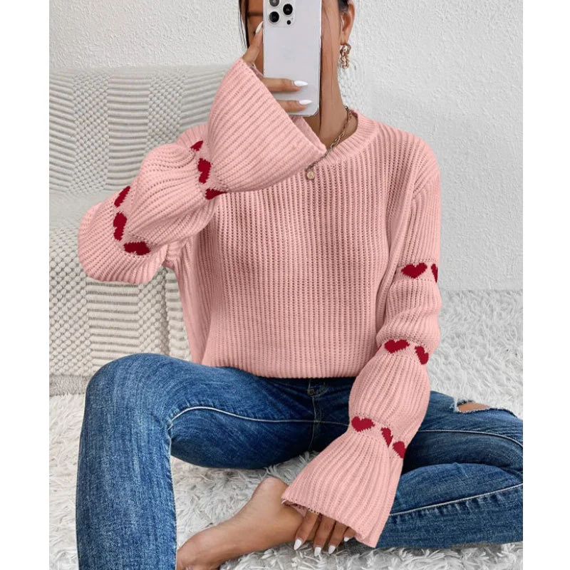 Athvotar Athvotar And Winter Sweater Women's Loose Long-Sleeved Striped Elbow Love Collar Knitted Shirt