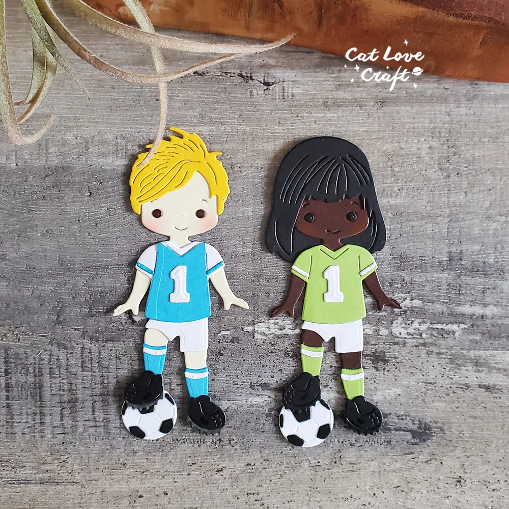 Nigikala Soccer player Boy Girl Metal Cutting Dies Scrapbooking Stencil Die Cuts Card Making DIY Craft Embossing New Die For 2023