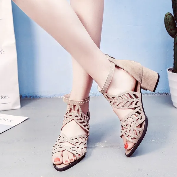 Womens Sandals-Fashionable & Elegant Party Shoes with Zip, Mid Square Cover Heel