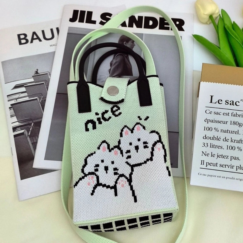 Women’s Polyester Cartoon Cute Square Hidden Buckle Shoulder Bag Handbag Crossbody Bag