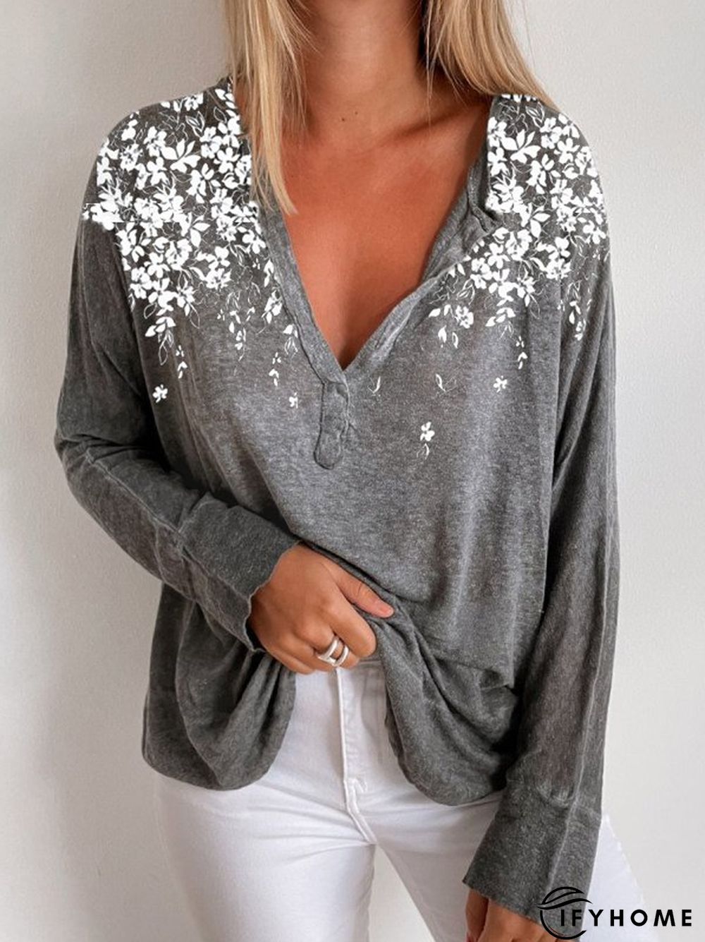 V Neck Casual Floral Top | IFYHOME