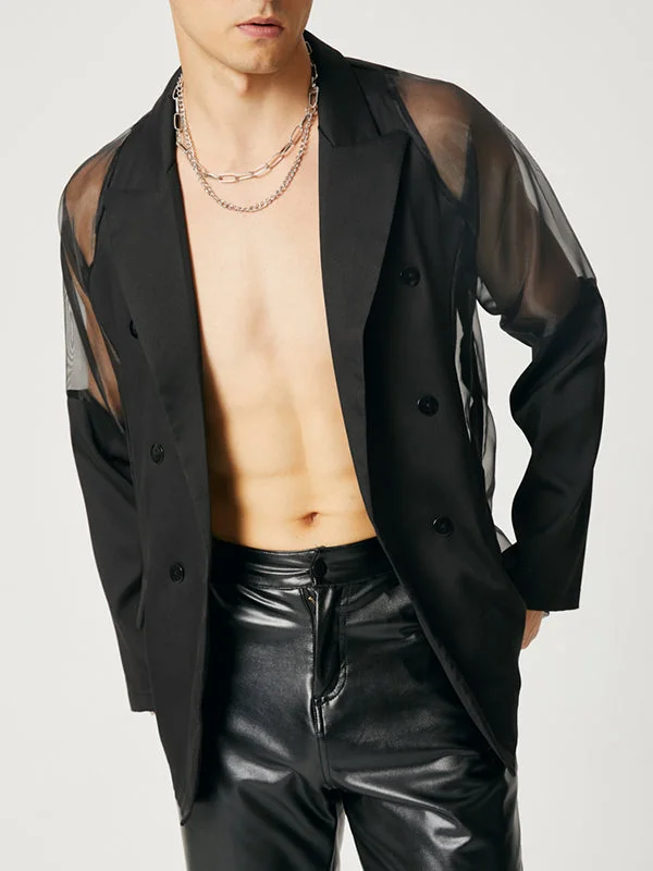 Aonga Men's Sexy Mesh Patchwork Long-sleeved Jacket Shirts SKUH39449