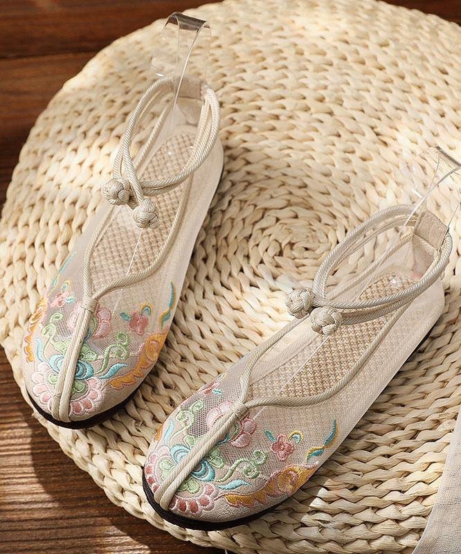 Beige Tulle Embroideried Oriental Flat Shoes