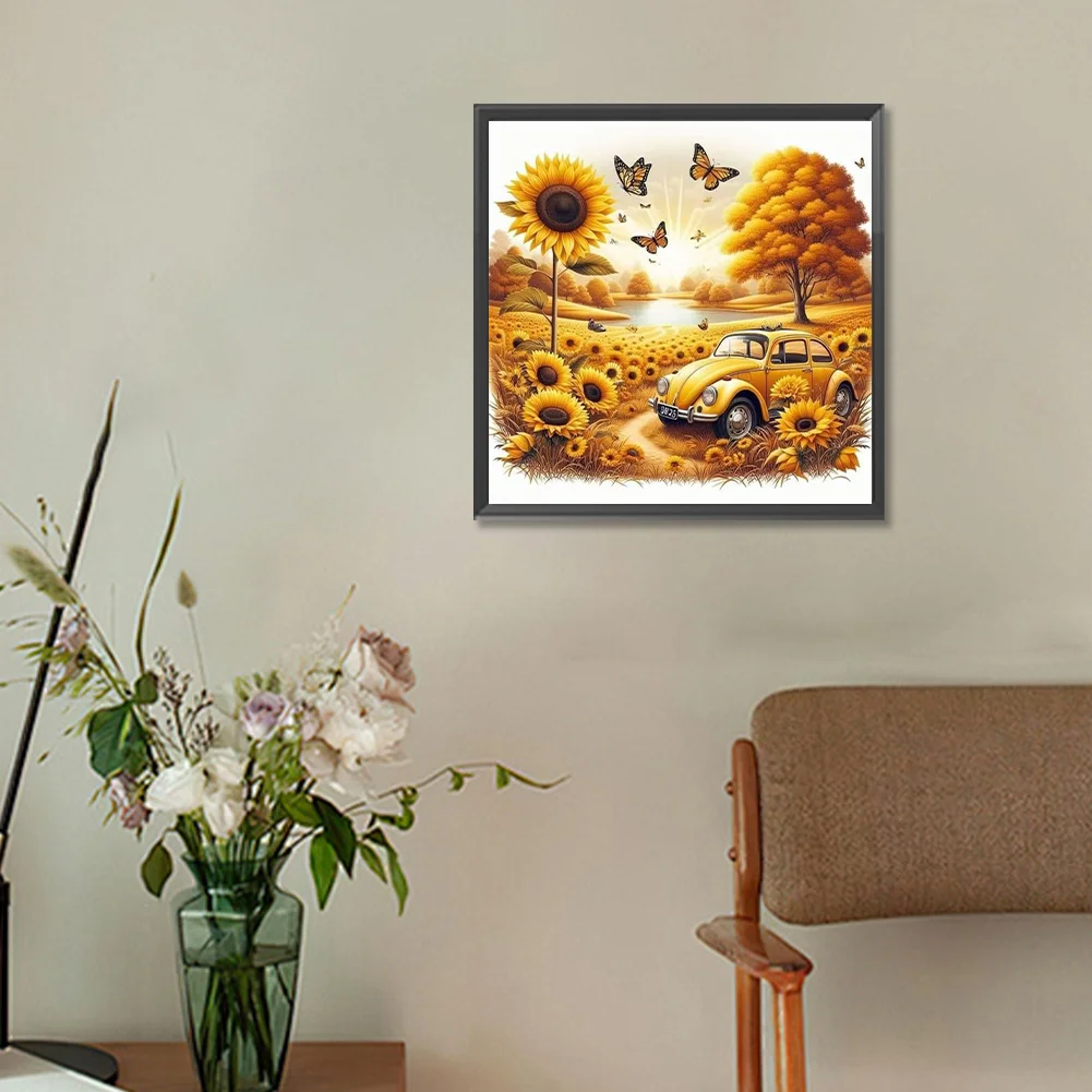 Diamond Painting - Full Round Drill - Sunflower Car(Canvas|30*30cm)
