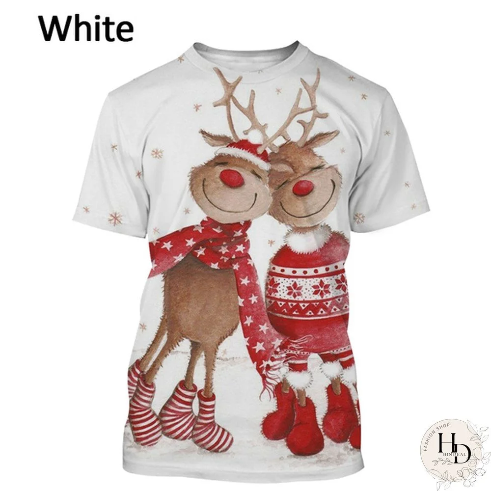 New Christmas Deer T Shirt Unisex Casual Cute Elk Holiday T Shirt Reindeer Sleigh Animal Harajuku Streetwear Top