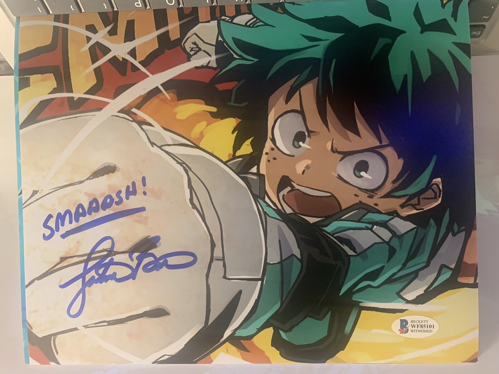 JUSTIN BRINER SIGNED DEKU 8X10 Photo Poster painting MY HERO ACADEMIA IZUKU MIDORIYA BAS COA D3