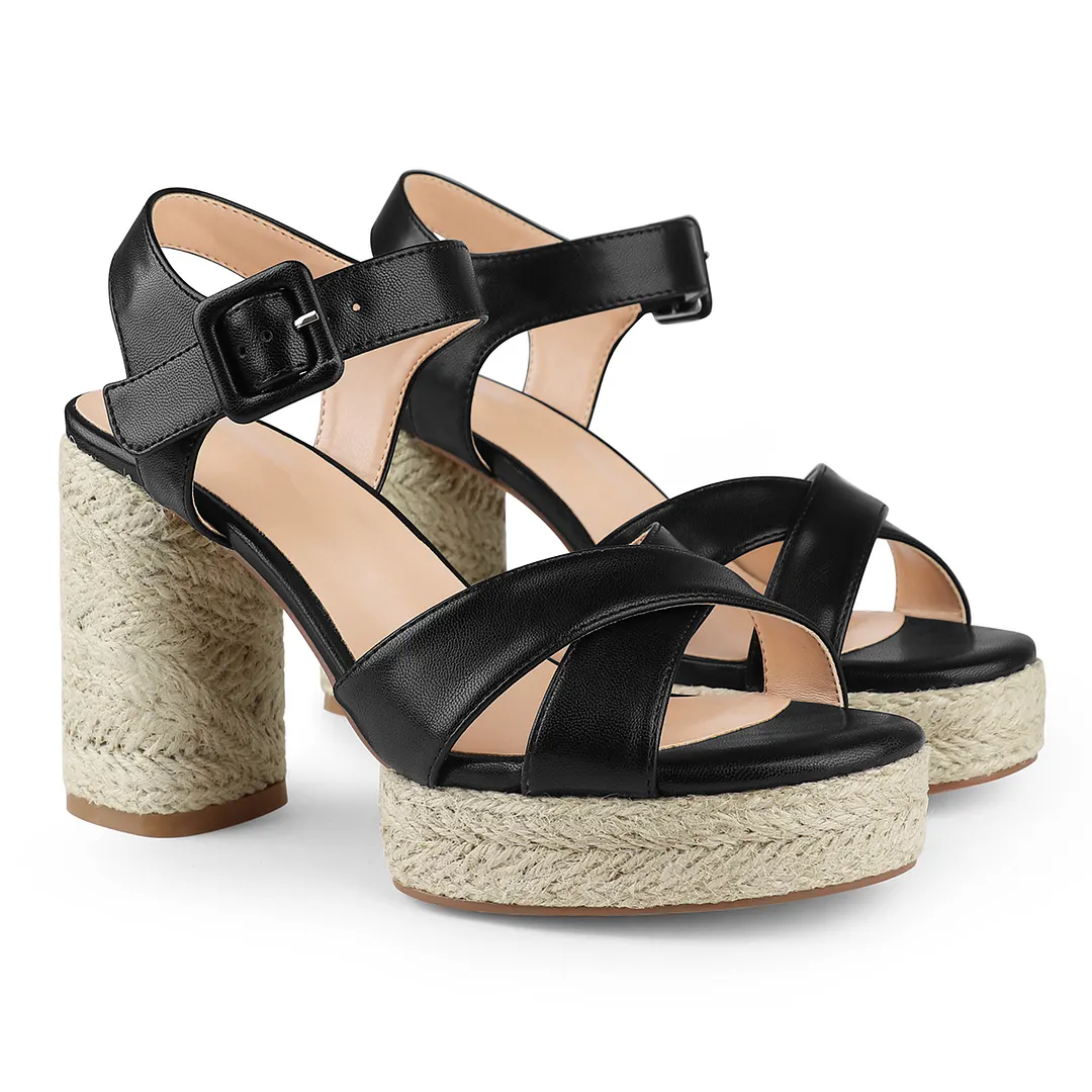 95mm/3.74Inch Espadrille Platform High Heels for Women Ankle Strap Chunky Heeled Sandals-vocosishoes