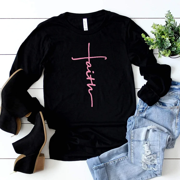 Faith Cross Long Sleeve Tee-Annaletters