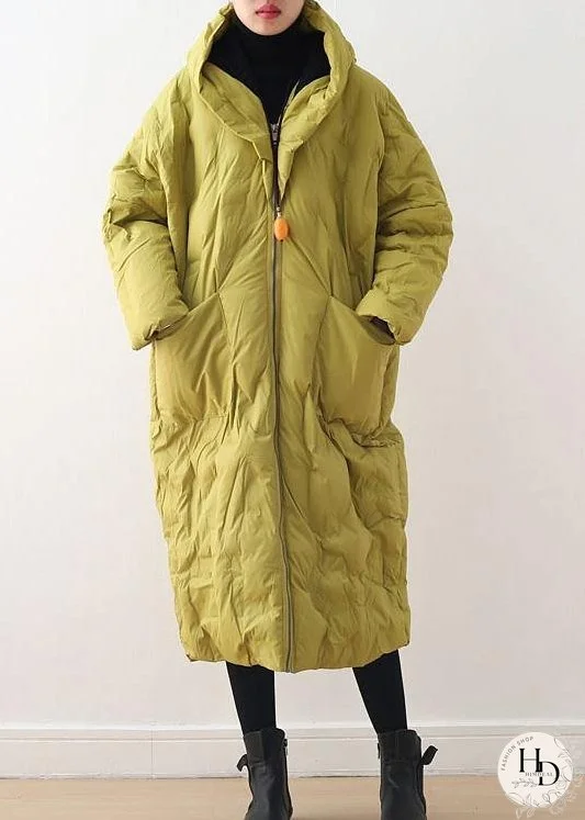 Warm Yellow Down Coat Original Design Literary Retro Overcoat