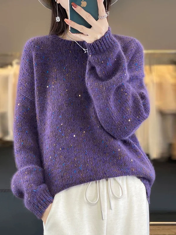 Athvotar Athvotar And Winter Women's Beads Knitwear 2025 New High-End Feel Super-Good-Looking Retro Lazy Wind Wearing Purple Sweater